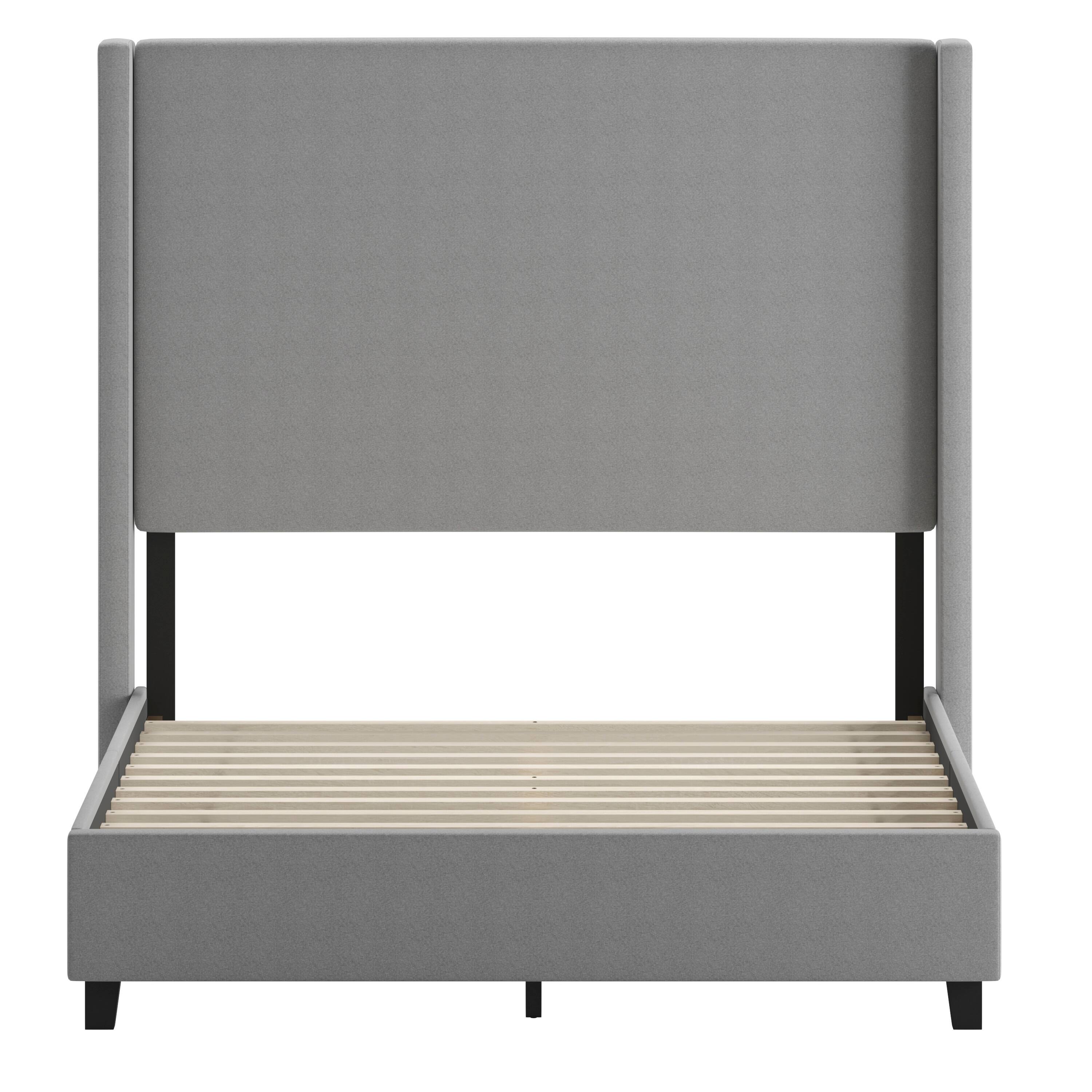 Alt View 9. Emma + Oliver - Nora upholstered Platform Bed with Plush Padded Wingback Headboard and Wood Support Slats - No Box Spring Needed - Gray.