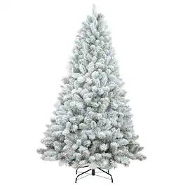 BreeBe - 7FT Flocked Christmas Tree with Pine Cones - Green,White