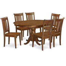 East West Furniture - 7 Pc Dining room set for 6-Oval Dining Table with Leaf and 6 Dining Chairs - Saddle Brown