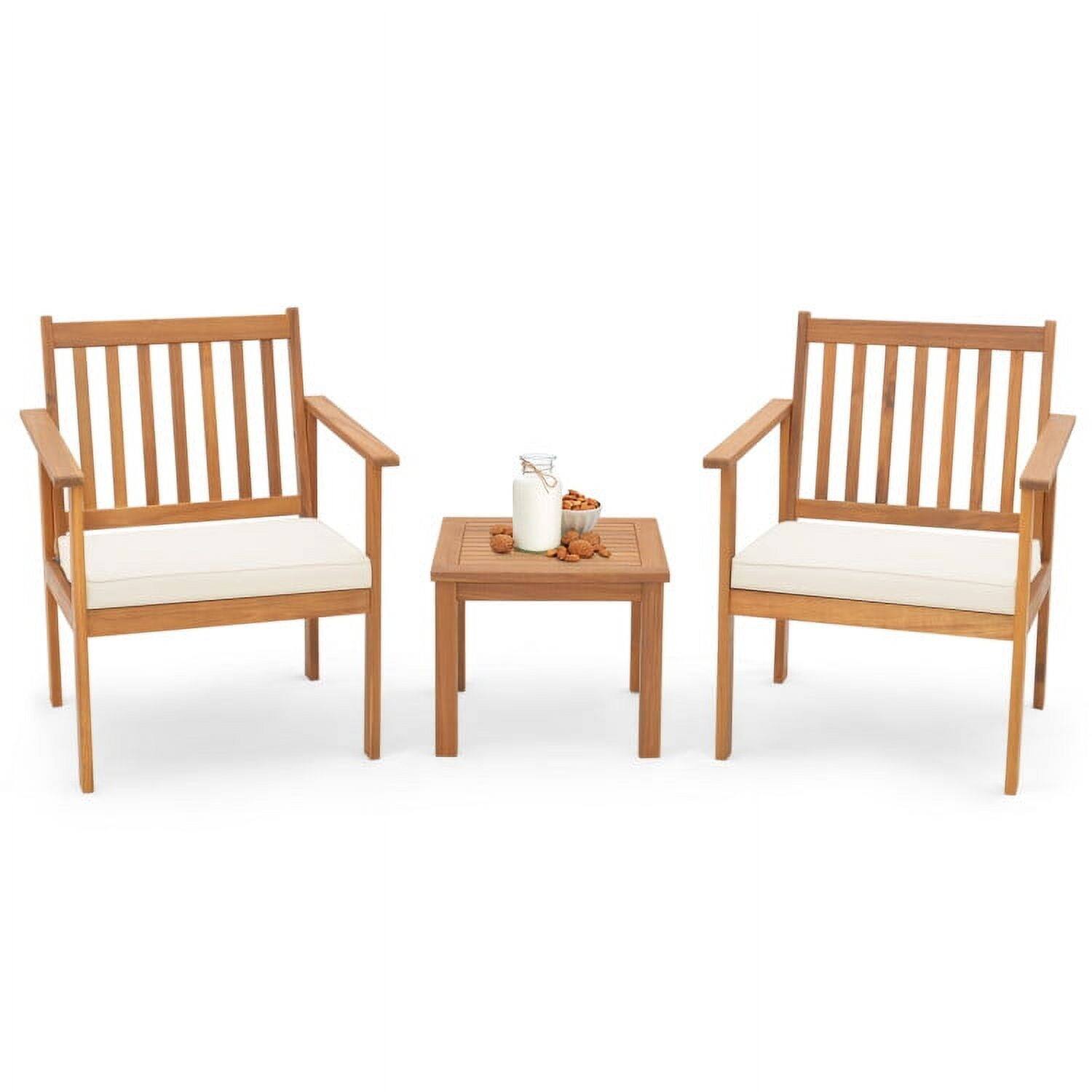 Left. Pefilos - 3 Pieces Patio Wood Furniture Set Acacia Wood Sofa Set, Deluxe Outdoor Patio with soft Cushions for Porch-White - White.