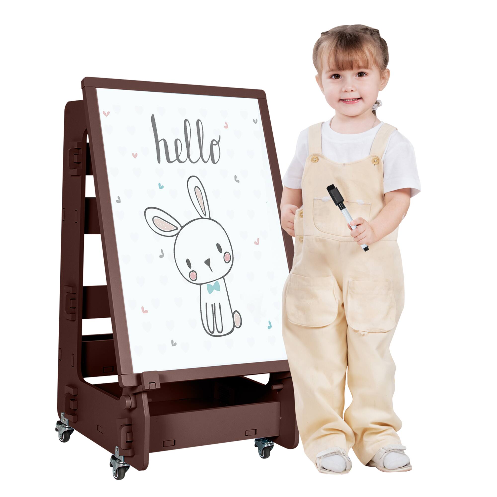 Alt View 8. Gymax - Gymax Kids' Standing Art Easel Dry-Erase Board Double Sided Chalkboard Coffee - Coffee.