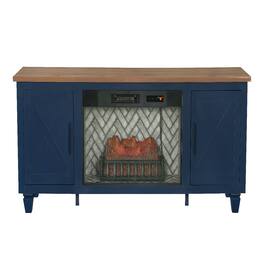 Loheer - 78 inch mid century modern tv stand media console with electric fireplace - Blue
