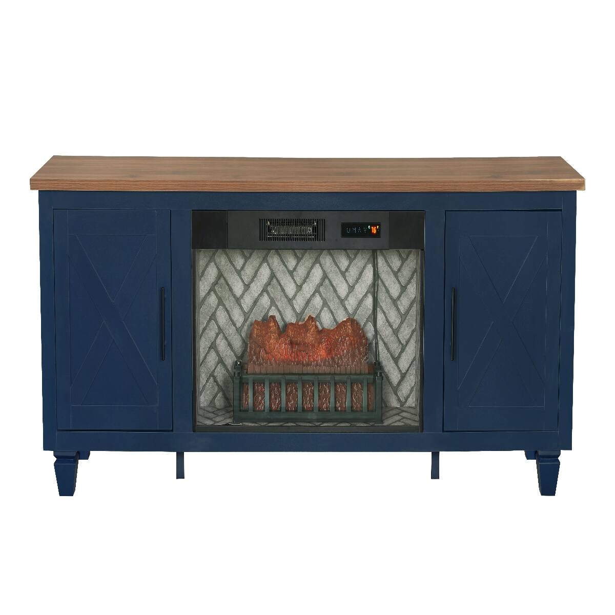 Front. Loheer - Loheer 78 inch mid century modern tv stand blue media console with electric fireplace - Blue.