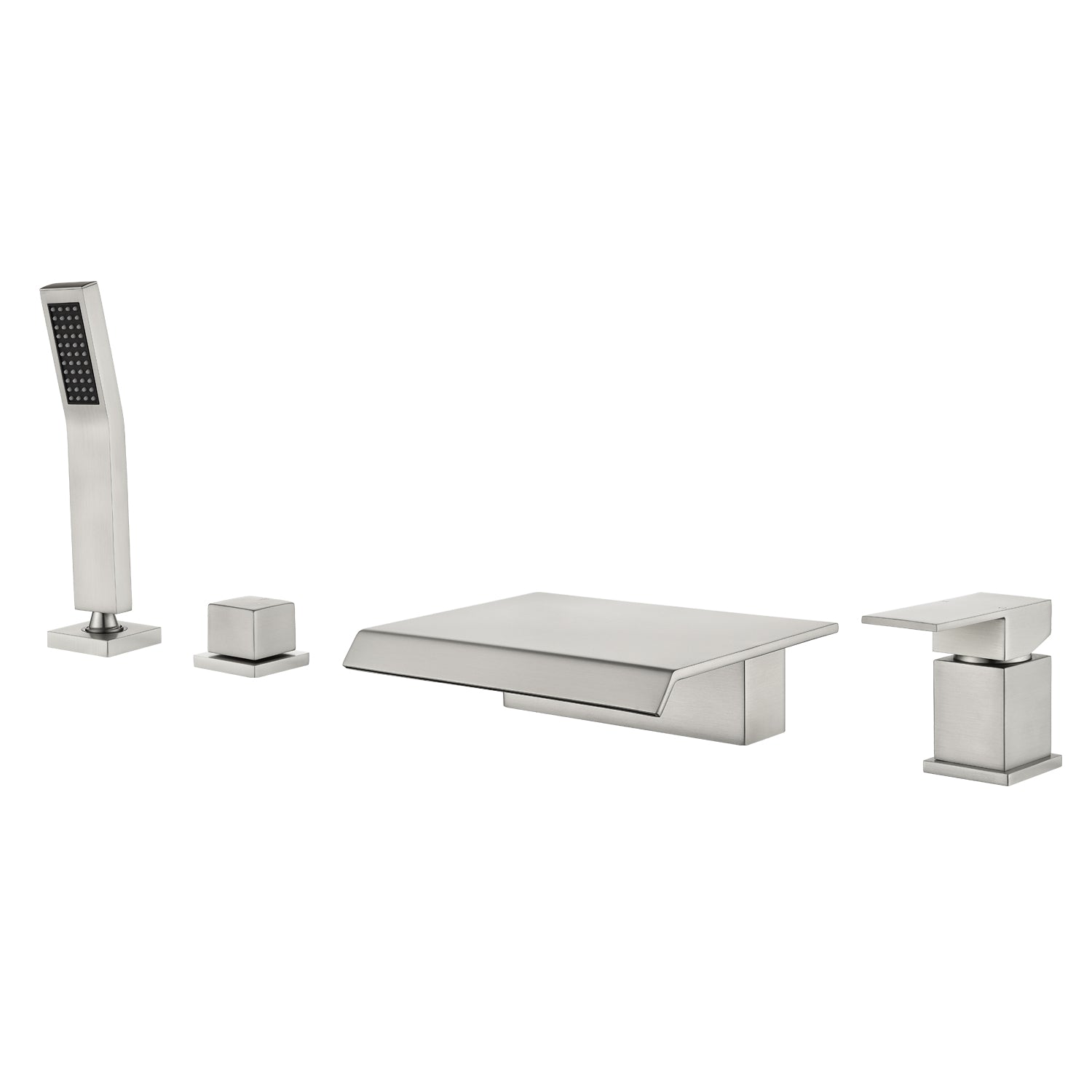 Alt View 1. Boyel Living - Brushed Nickel Polygonal Bathtub Faucet with Handheld Shower and Waterfall Outlet Cold and Hot Dual Control - Brushed Nickel.