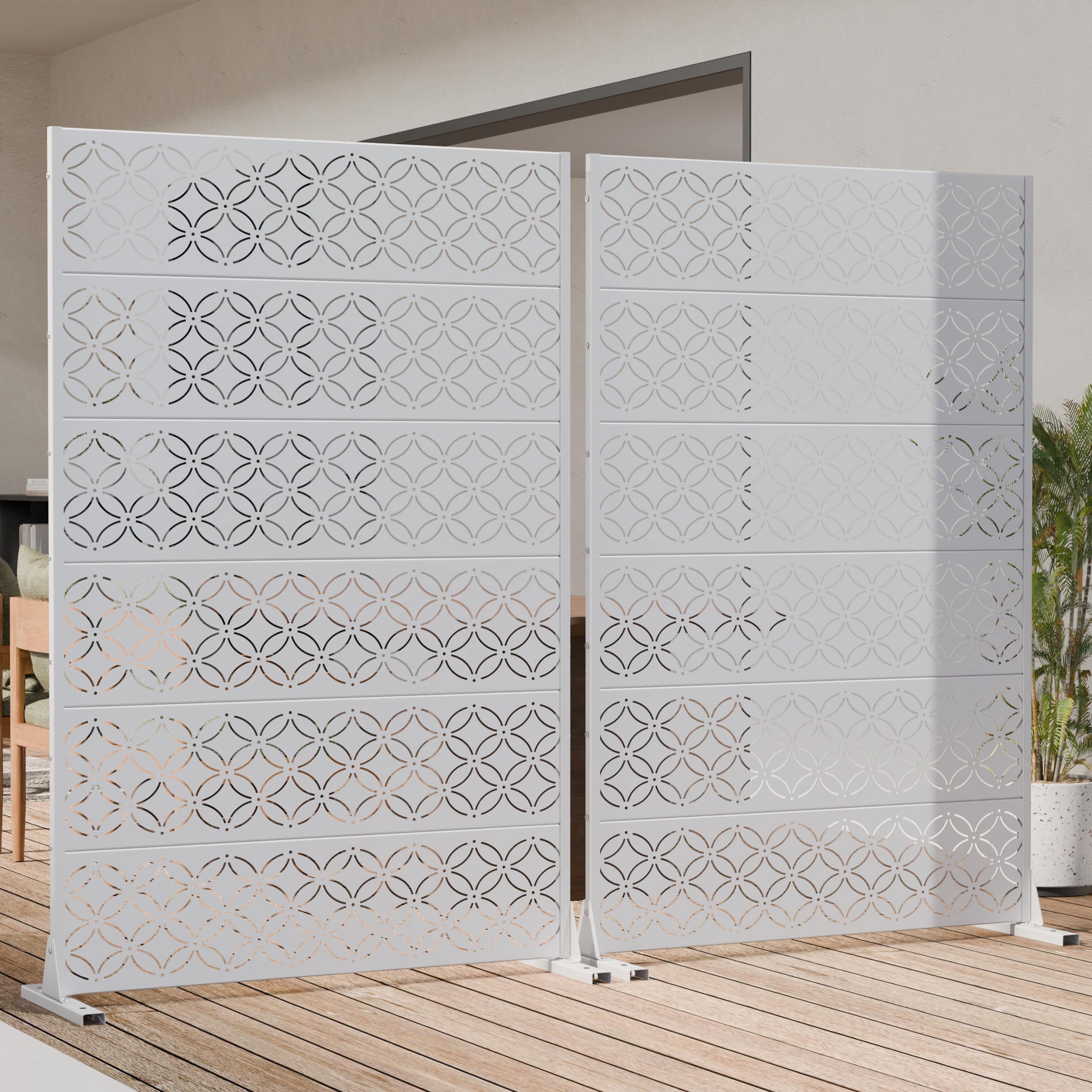 PexFix- 2-Panel Room Divider All-Weather Outdoor Privacy Screen Freestanding Decorative Laser Cut Freestanding Partition- White
