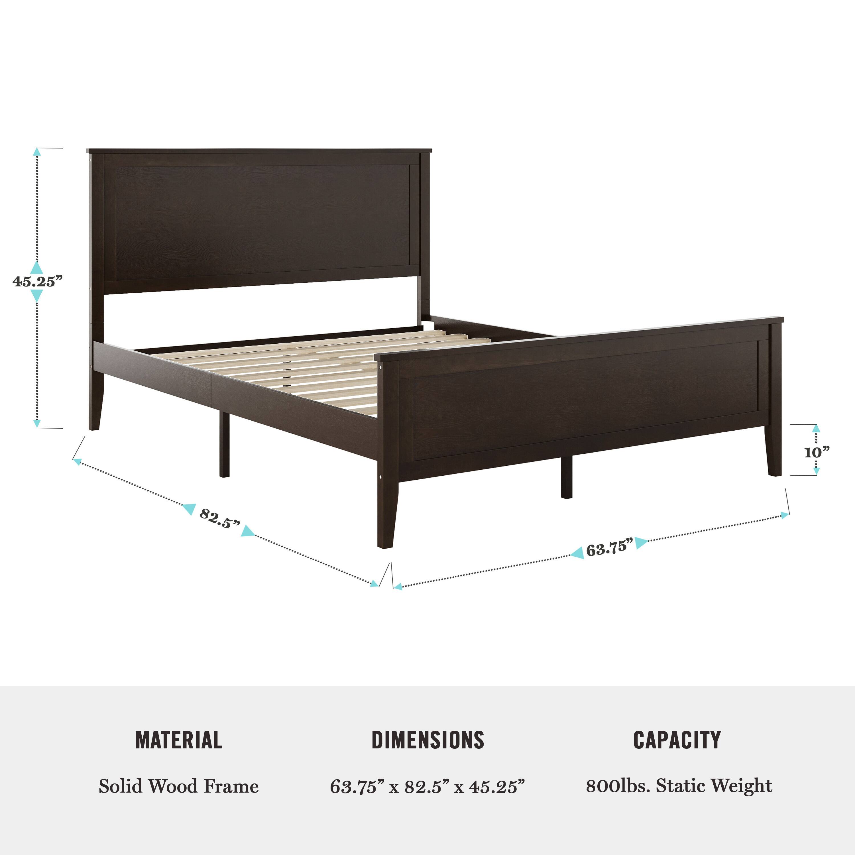 The text on the image reads:

Material: Solid Wood Frame
Dimensions: 63.75" x 82.5" x 45.25"
Capacity: 800lbs. Static Weight