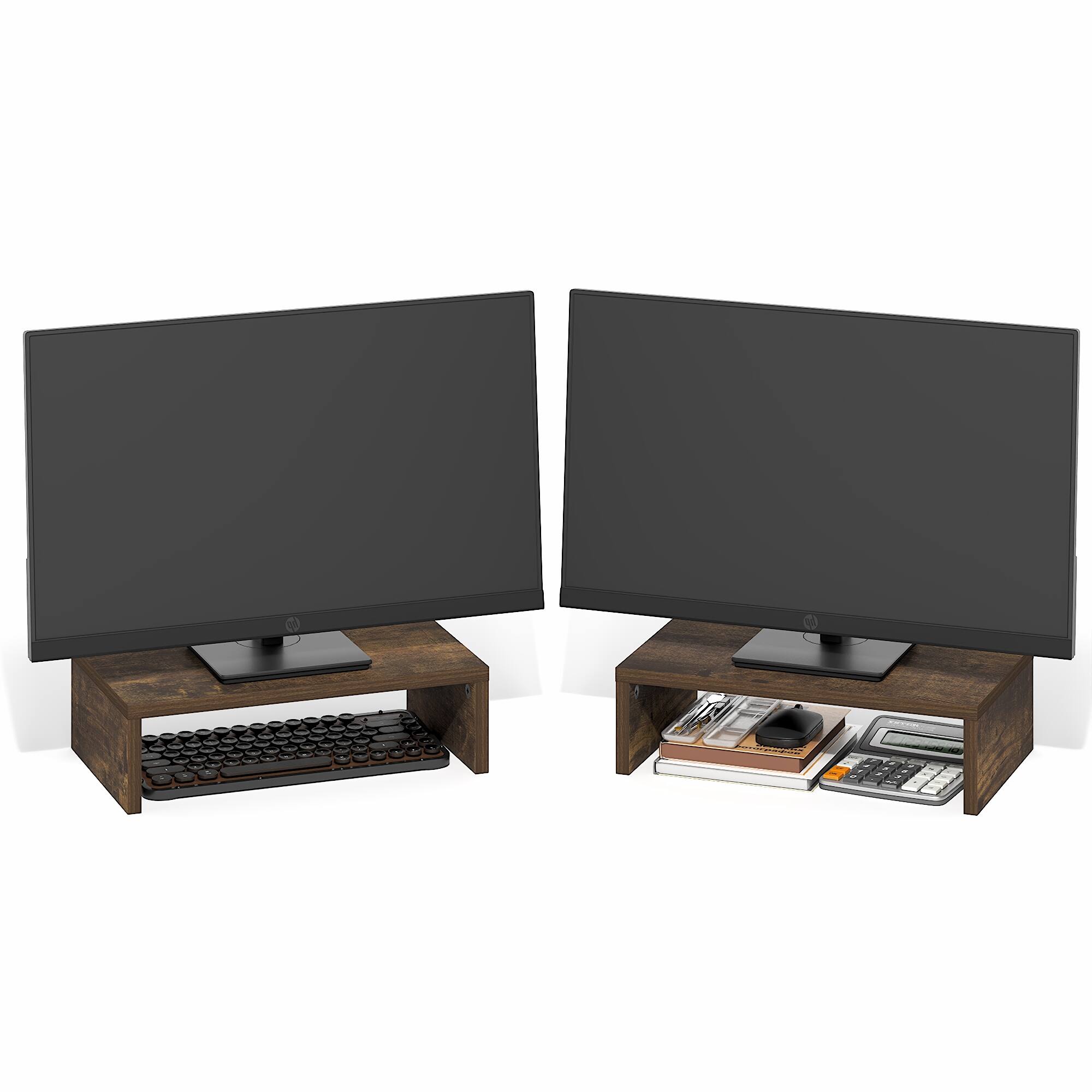 Alt View 8. Furinno - CLASSIC Monitor Stand Riser Set of 2, Dual Monitor Riser, Stackable Separable Laptop Stand for Desk, for Office Supplier - Amber Pine.