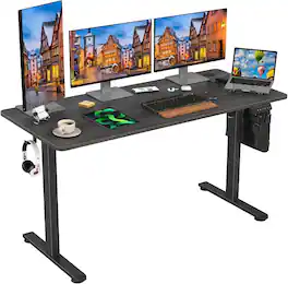 PexFix - Electric Standing Desk 55" for Home Office, Height Adjustable Sit-Stand Desk with Splice Board, 176 lbs Capacity - Dark Walnut