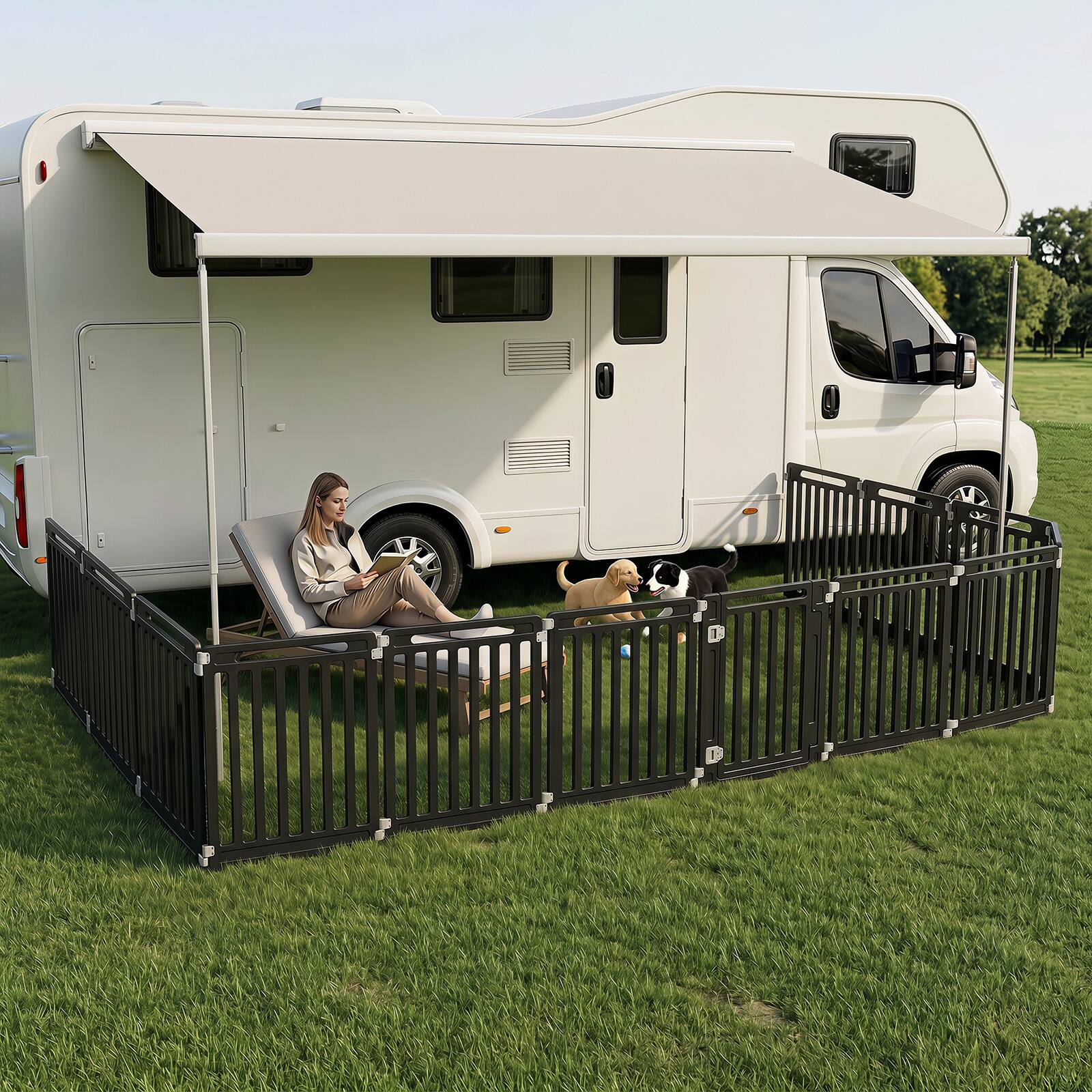 Alt View 3. Gymax - Gymax Indoor Outdoor Dog Playpen w/Door Lock 31.5'' Height 12 Panels for RV Camping Black - Black.