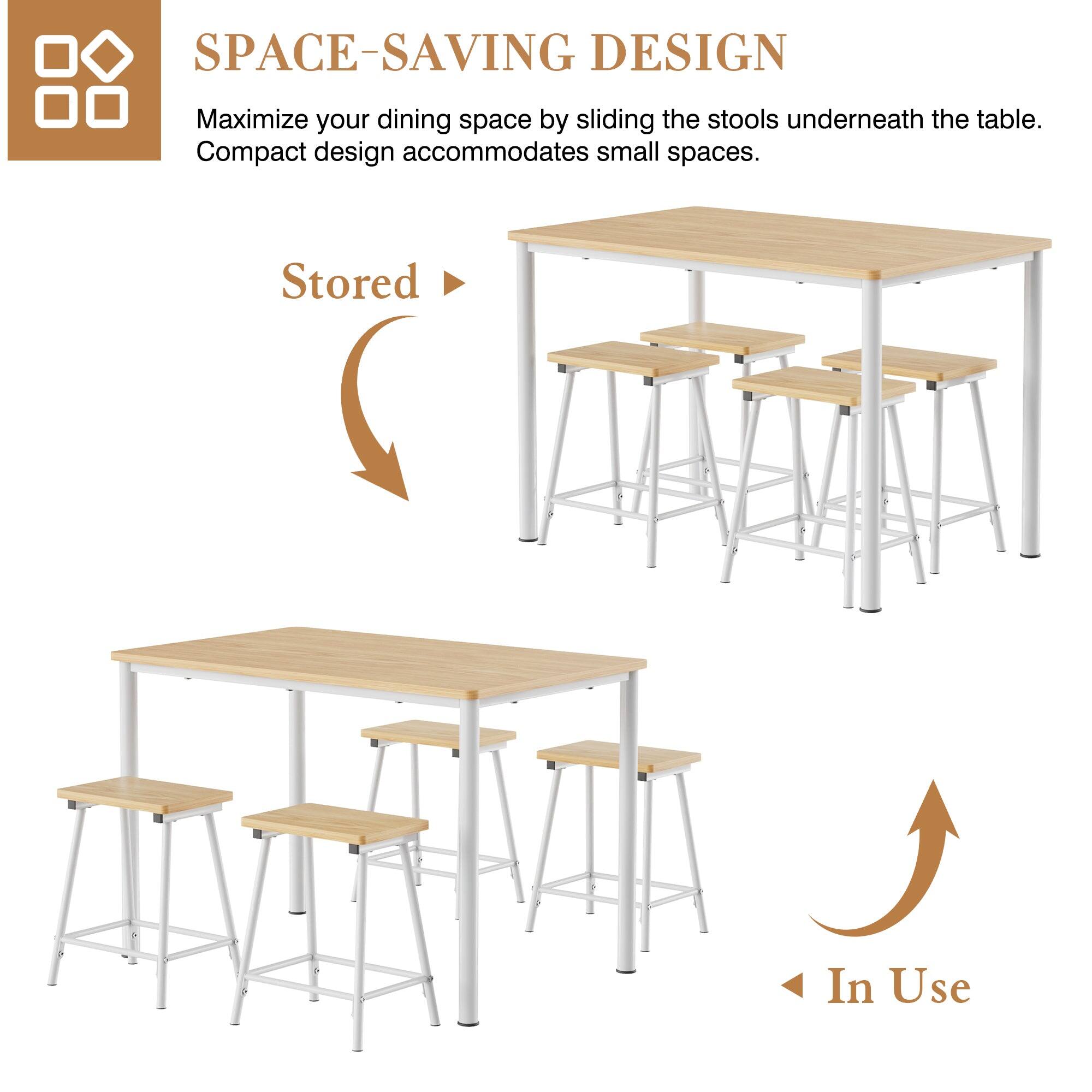 SPACE-SAVING DESIGN

Maximize your dining space by sliding the stools underneath the table. Compact design accommodates small spaces.

Stored

In Use