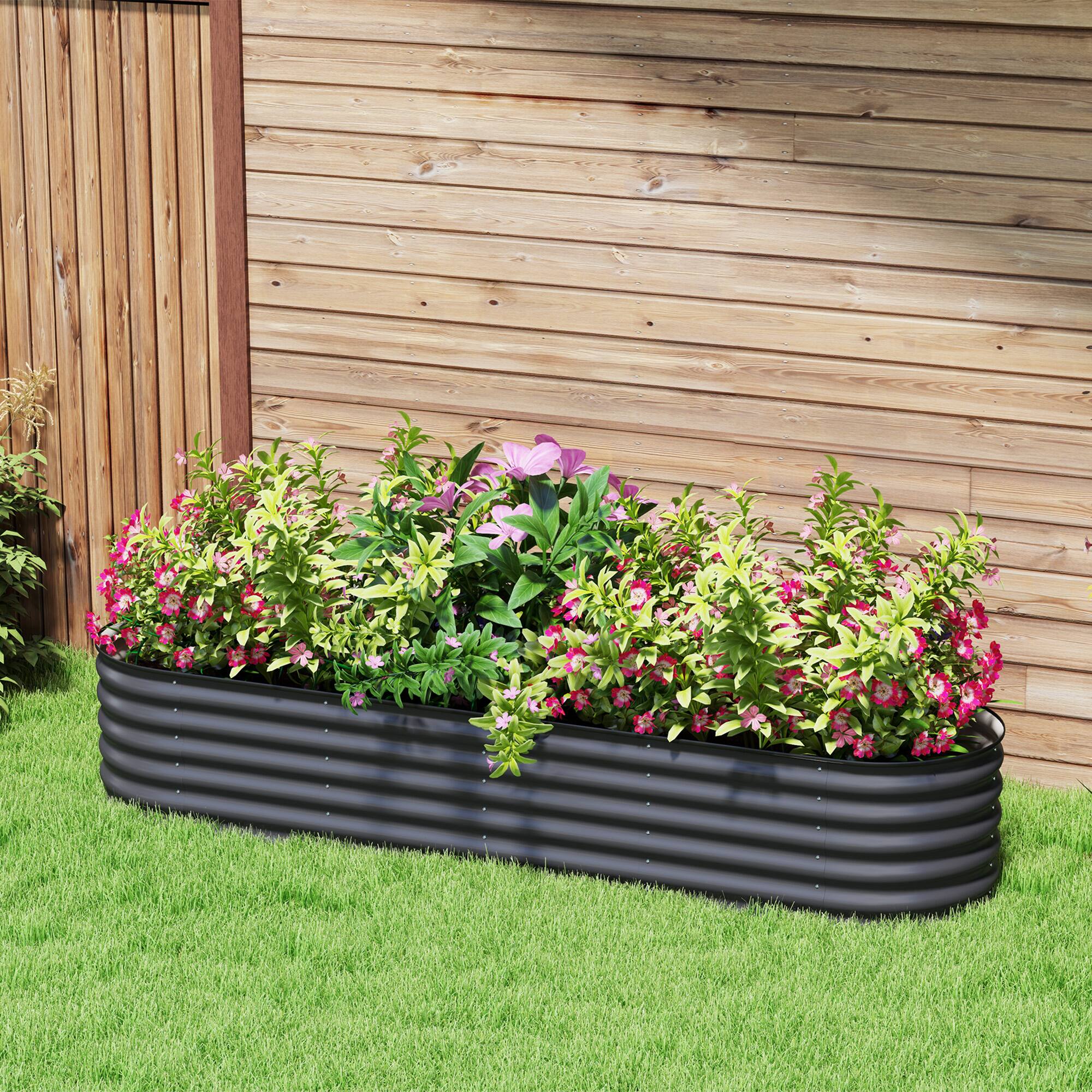 Alt View 1. Outsunny - x 2' x 1.4' Galvanized Raised Garden Bed Kit, Metal Planter Box with Safety Edging - Dark Gray.