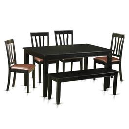 East West Furniture - 6 PC Table set - Dinette Table and 4 Dining Chairs plus Bench - Black