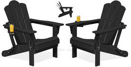 SERWALL - Adjustable Adirondack Chair Set of 2, 3 Position Chair with Cup Holder, Reclining Folding Adirondack Chairs - Black