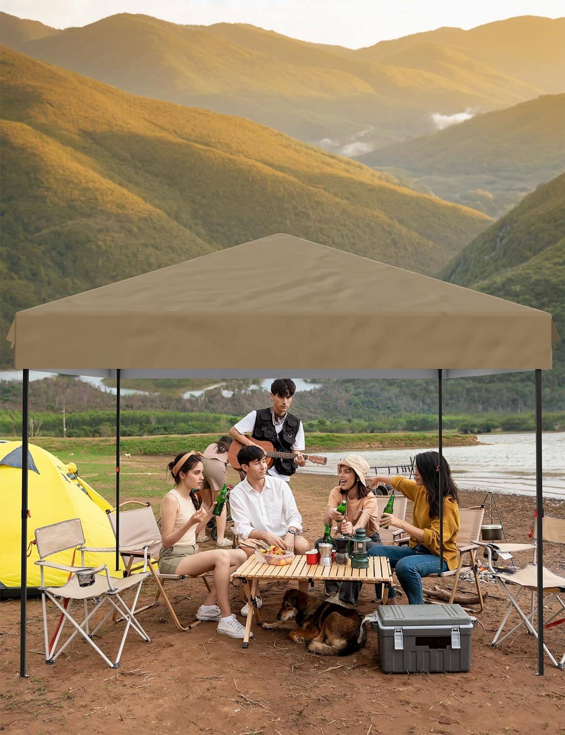 Alt View 1. Acekool - 10'x20' Pop-Up Canopy Tent, Instant Commercial Outdoor Shelter with 2 Sidewalls, 12 Stakes, 6 Sandbags, Khaki.