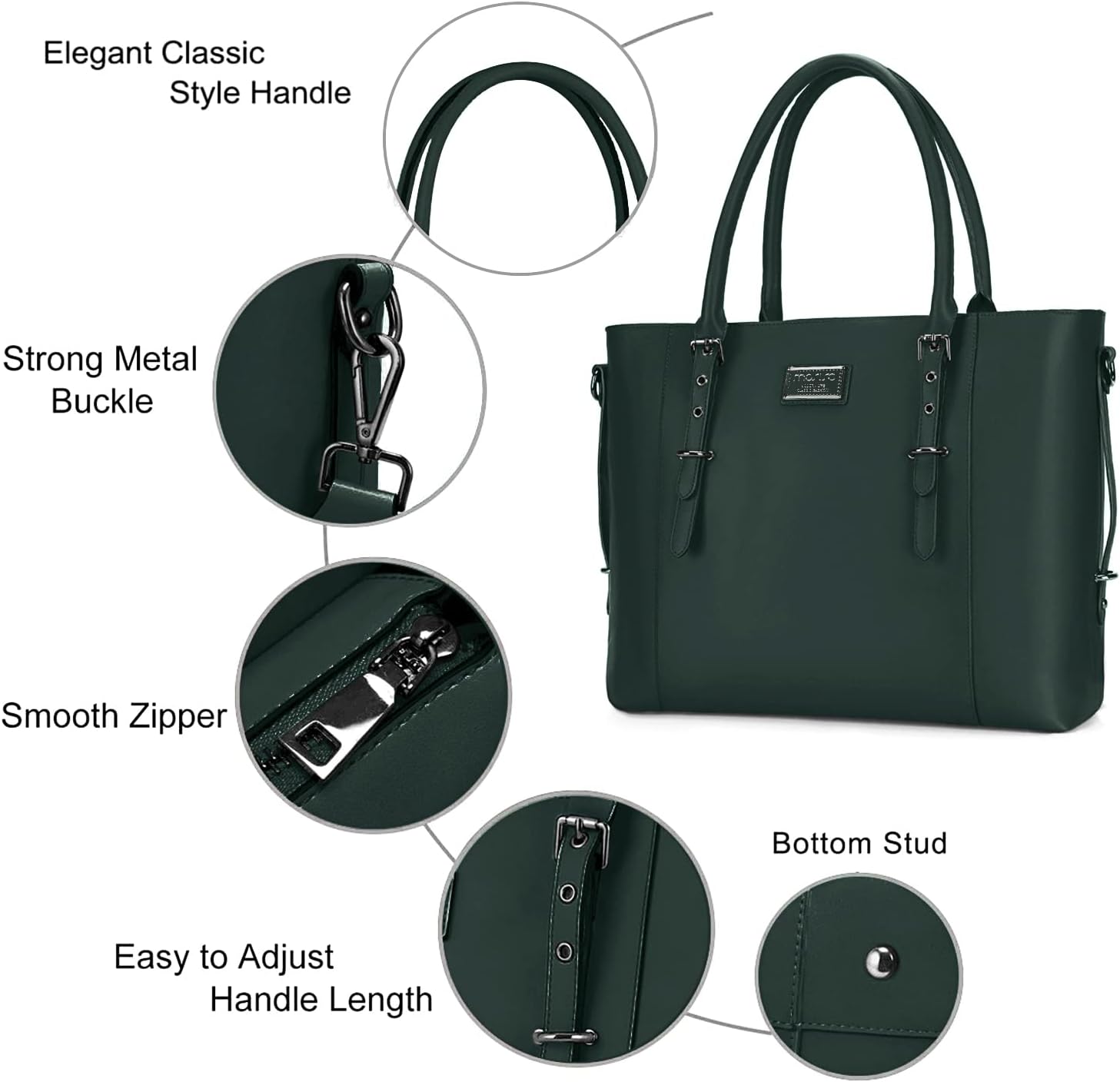 Elegant Classic Style Handle  
Strong Metal Buckle  
Smooth Zipper  
Bottom Stud  
Easy to Adjust Handle Length