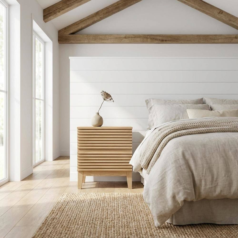 Left. FurniFact - Two-Drawer Nightstand in Brown Modern Finish with Stylish Design - Brown.