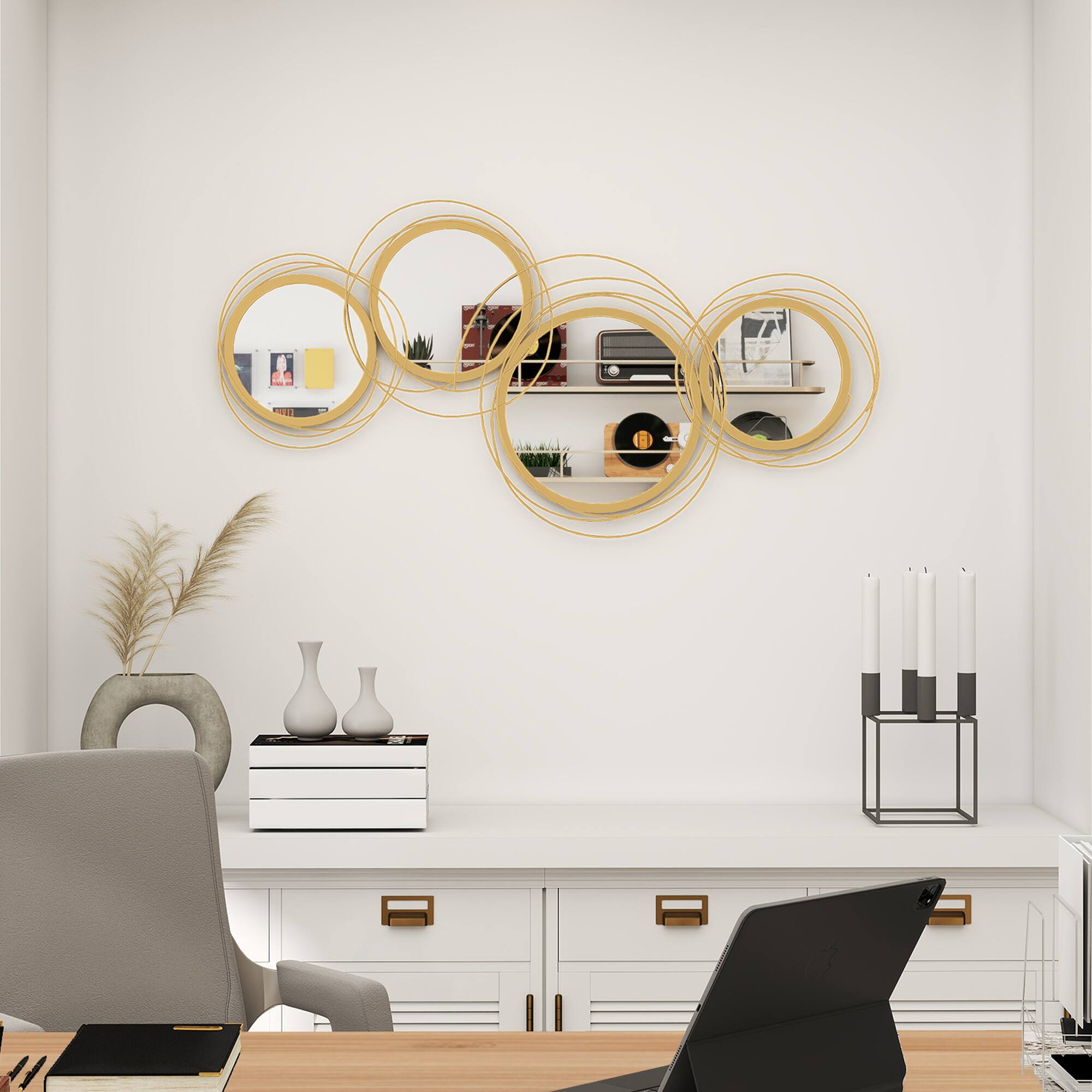Alt View 8. Homcom - Metal Wall Art: Mirror Sculpture Hanging Living/Dining Room - Gold Tone.