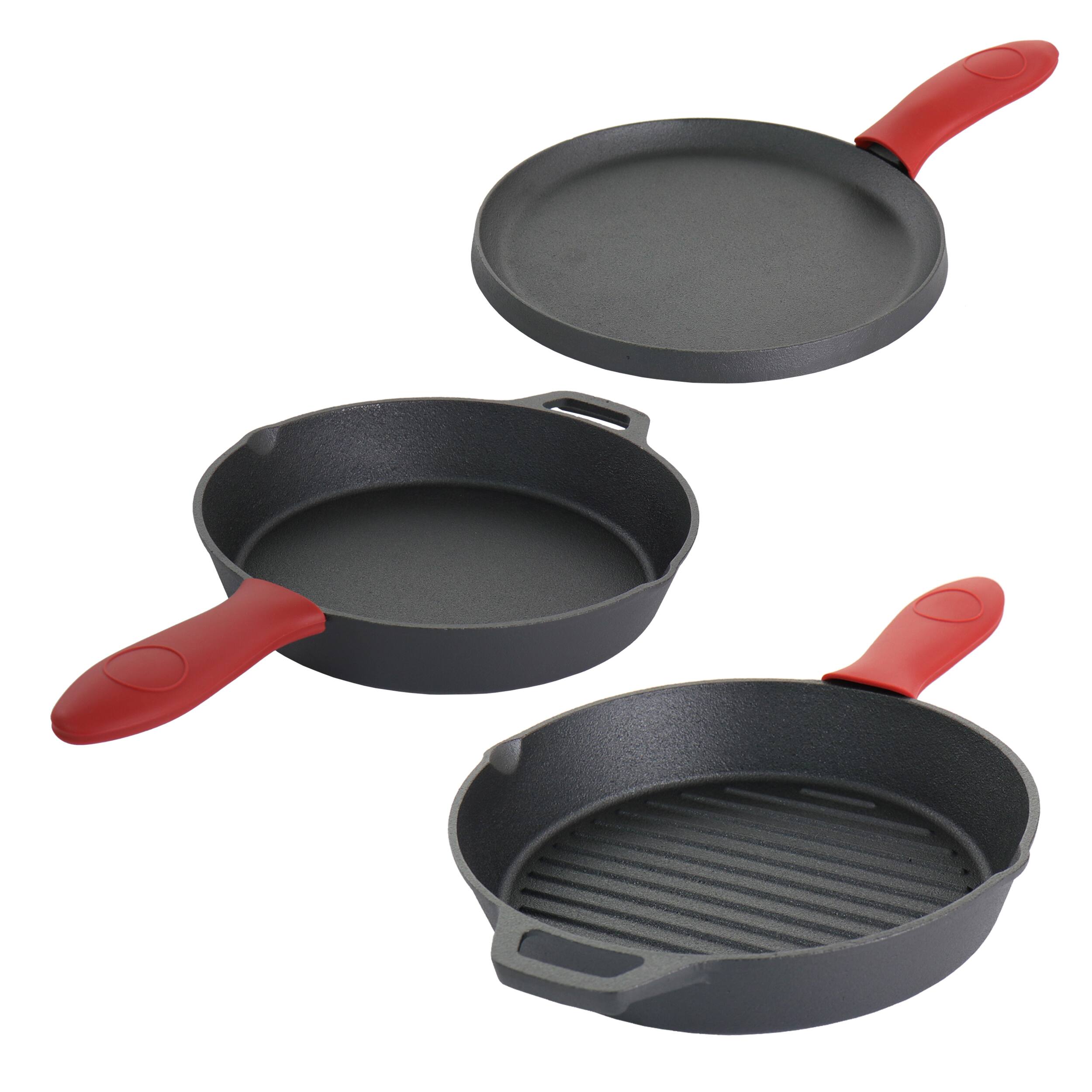 Alt View 1. Mega Chef - MegaChef Pre-Seasoned Cast Iron 6 Piece Set with Red Silicone Holders - Black and Red.