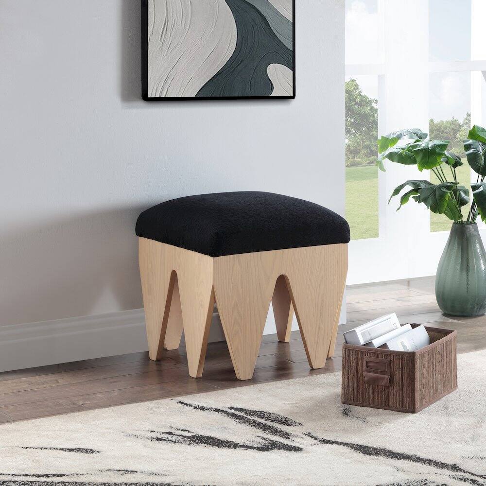 Alt View 1. Meridian Furniture - Altair Black Velour Fur Fabric Bench - Black.