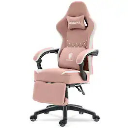 Dowinx - Gaming Chair with Footrest, Breathable Fabric Gamer Chair with Gel Pad and Storage Bag, Ergonomic Office Chair - Pink