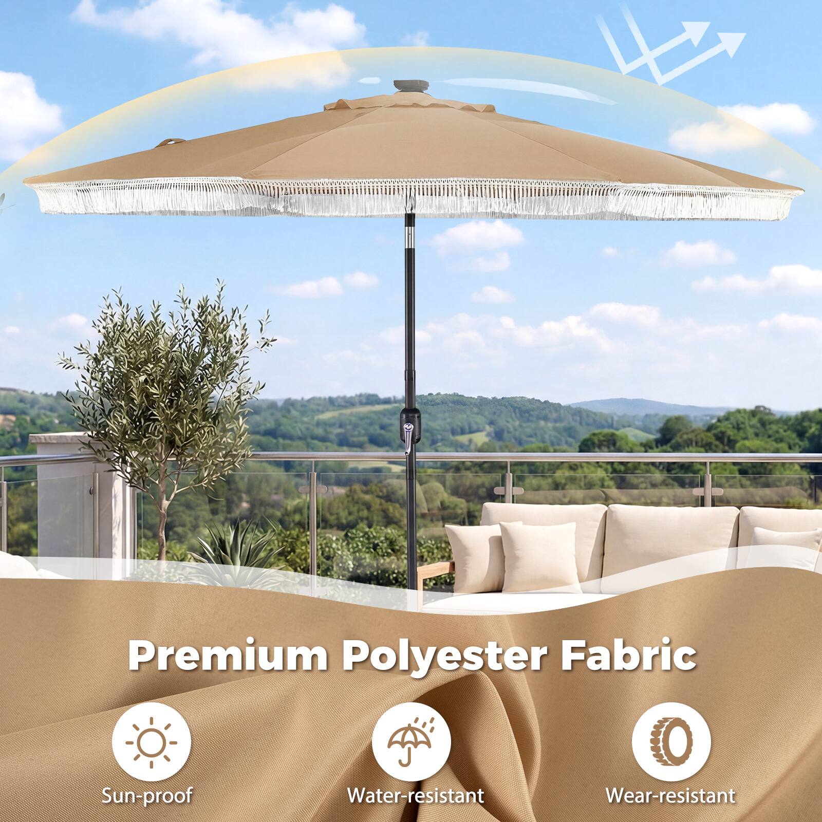 Premium Polyester Fabric

- Sun-proof
- Water-resistant
- Wear-resistant