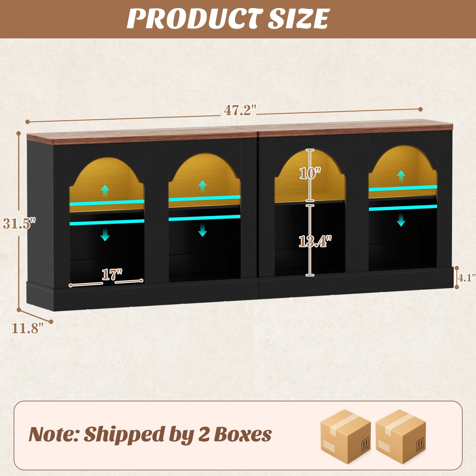 PRODUCT SIZE  
47.2" 10" 31.5" 13.4" 17" 4.1" 11.8"  

Note: Shipped by 2 Boxes