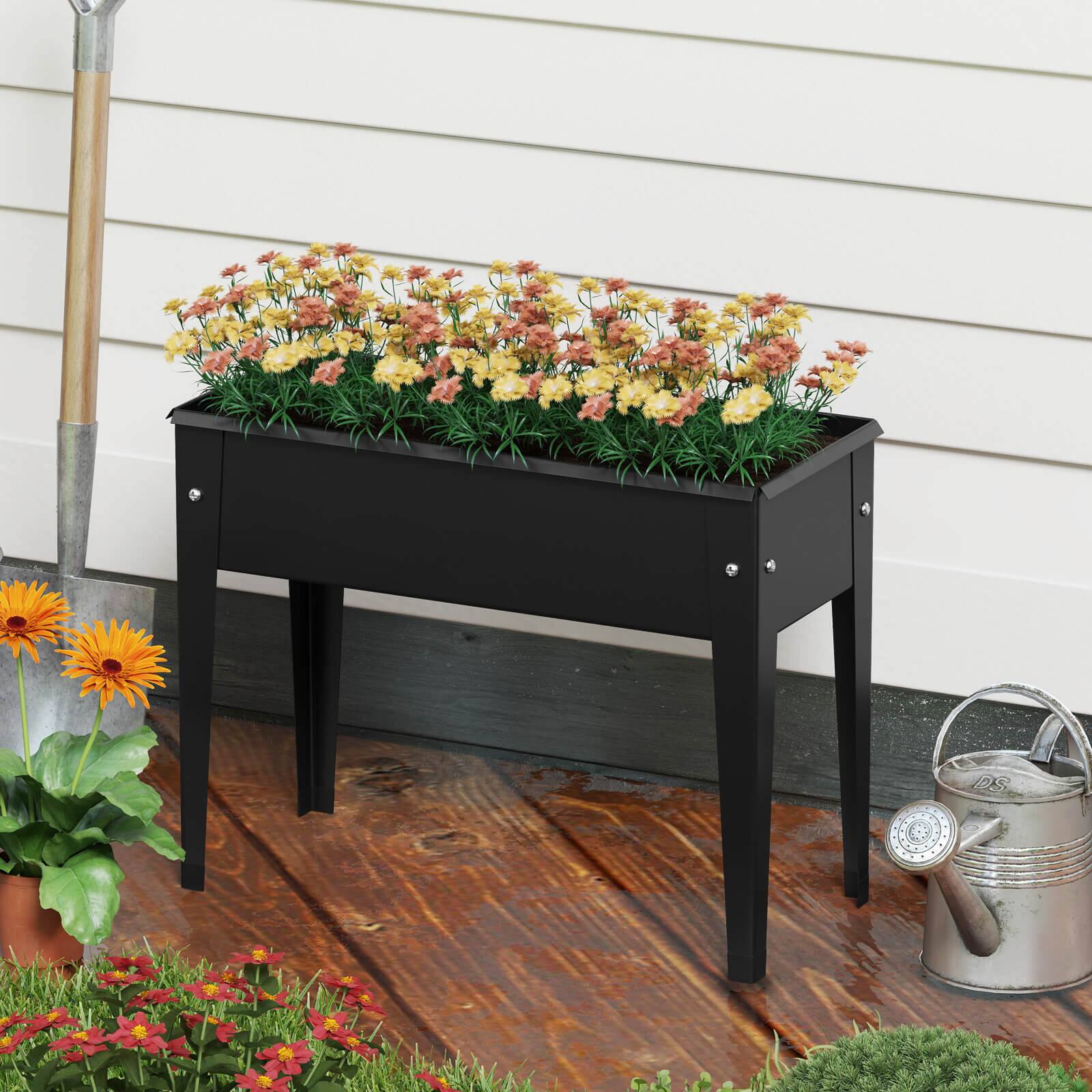 Alt View 1. Costway - Costway 1 PCS Raised Garden Bed Elevated Metal Planter Box with Legs Drainage Holes Gardening Box - Black.