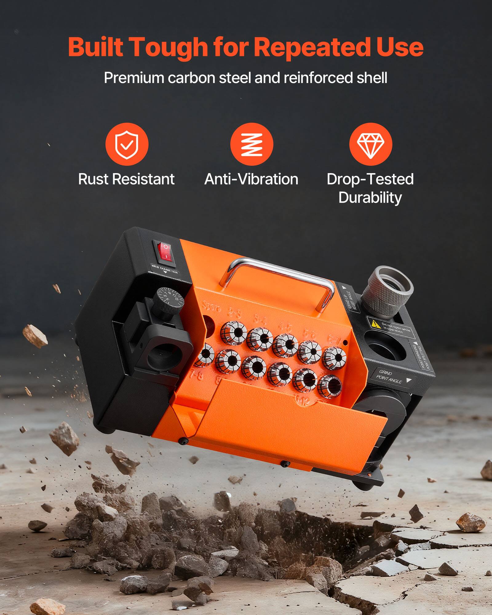 Built Tough for Repeated Use  
Premium carbon steel and reinforced shell  

- Rust Resistant  
- Anti-Vibration  
- Drop-Tested Durability