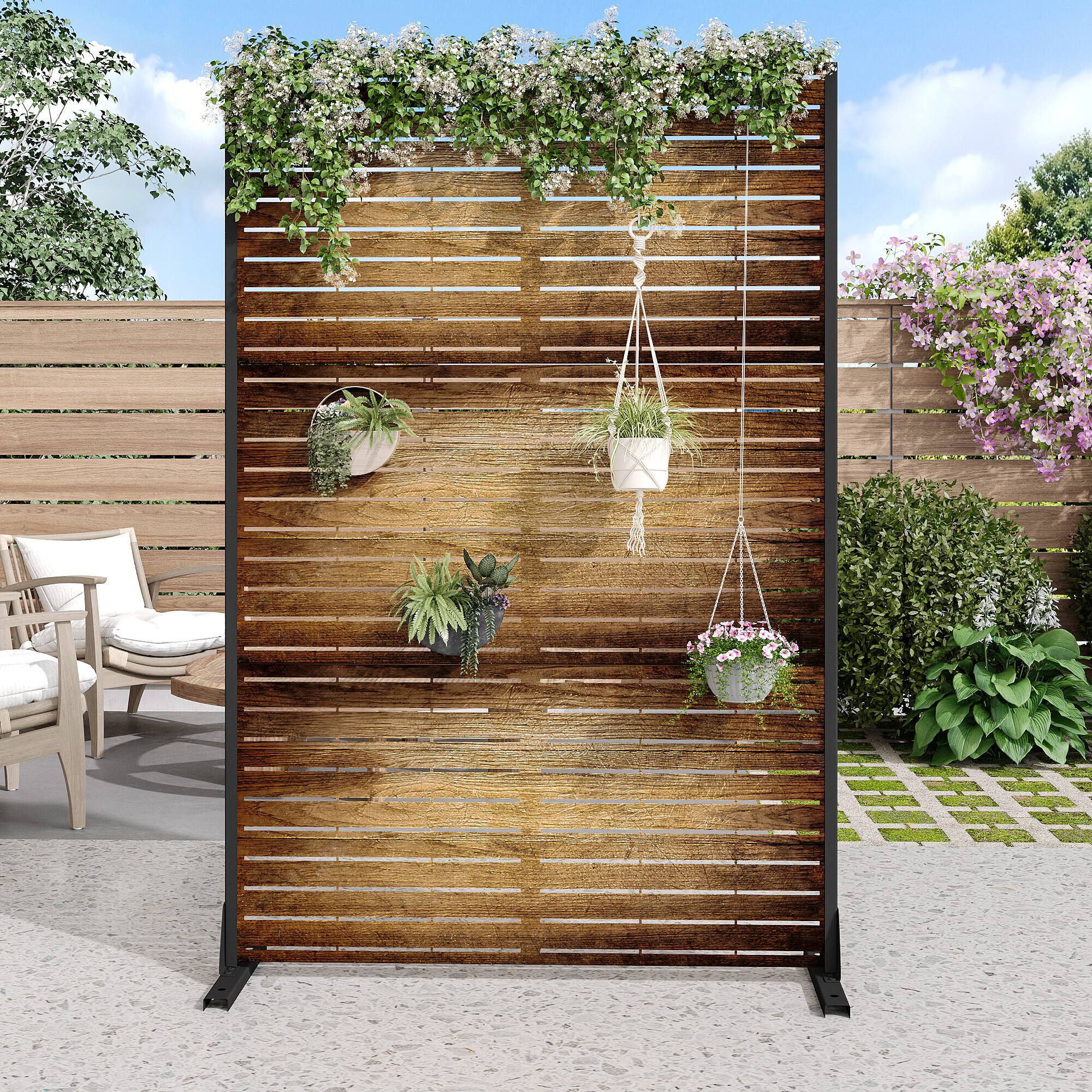 Alt View 1. PexFix - 72 in. x 47 in. Veneer Pattern Metal Outdoor Privacy Screen & Panels, Freestanding Garden Divider Fence - Dark Brown.