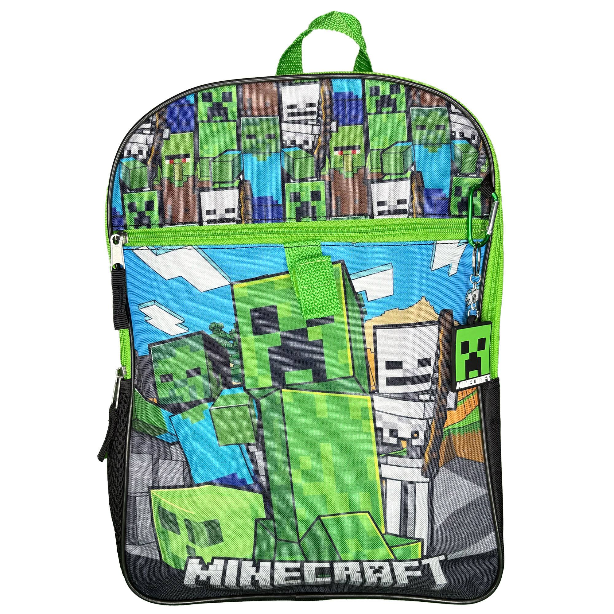 Alt View 1. Minecraft - Minecraft Kids School Backpack 16" 5PC Lunch Kit, Keychain, Metal Carabiner, Batman keychain, and utility case - Green.