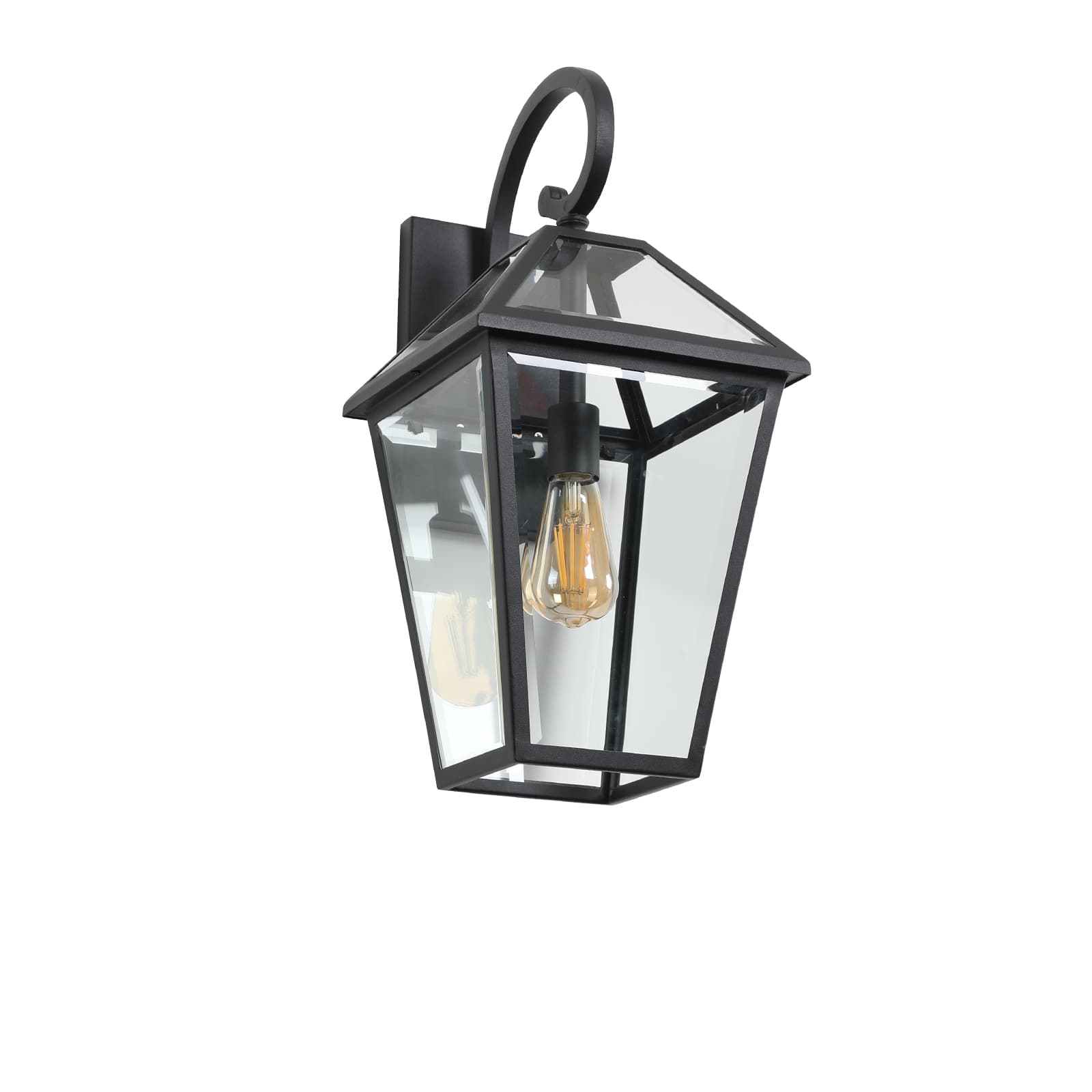 Ecooso - 21" Outdoor Wall Lantern, Modern Metal and Clear Glass Sconce for Porch, Patio, and Garden - Black