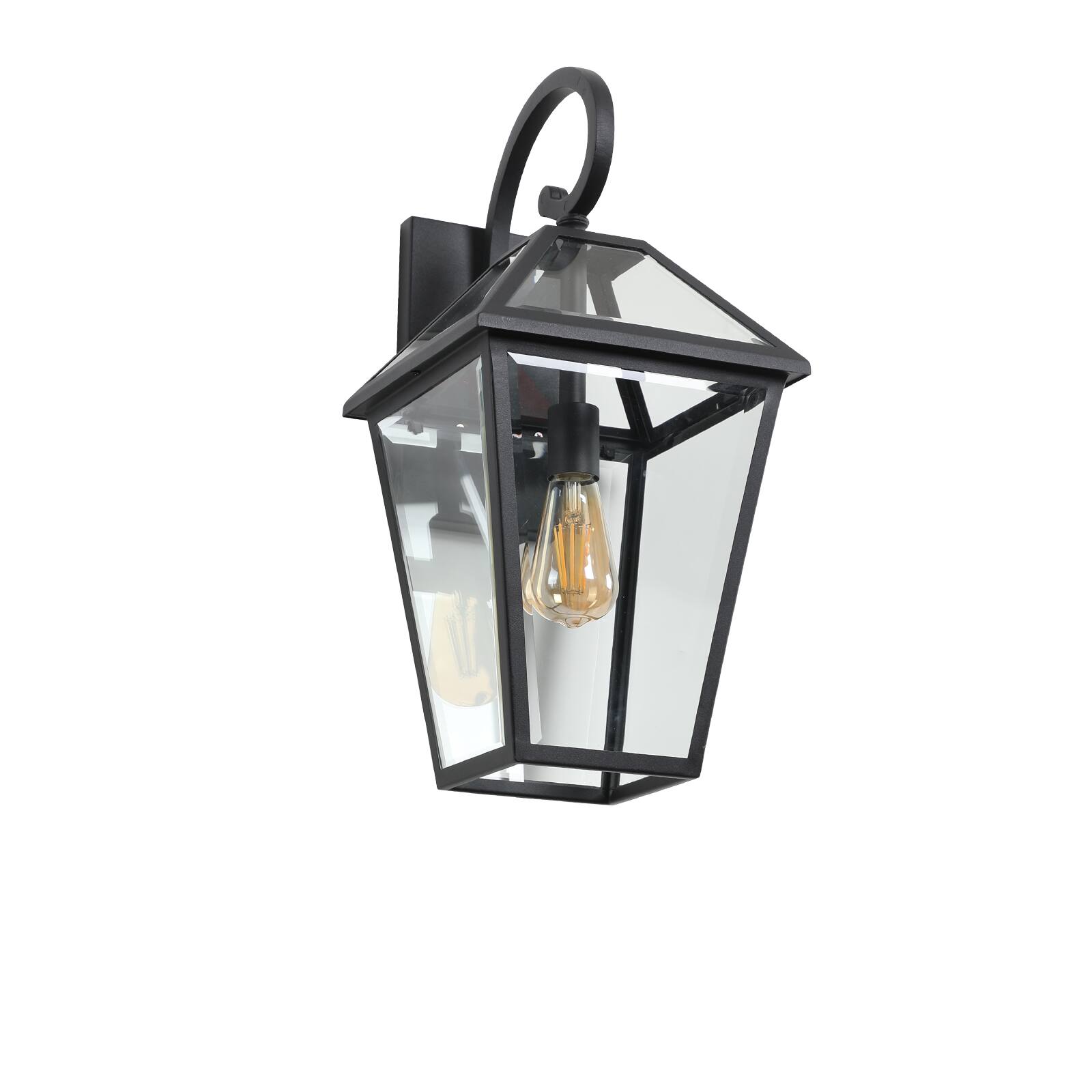 Front. Ecooso - 21" Outdoor Wall Lantern, Modern Metal and Clear Glass Sconce for Porch, Patio, and Garden - Black.