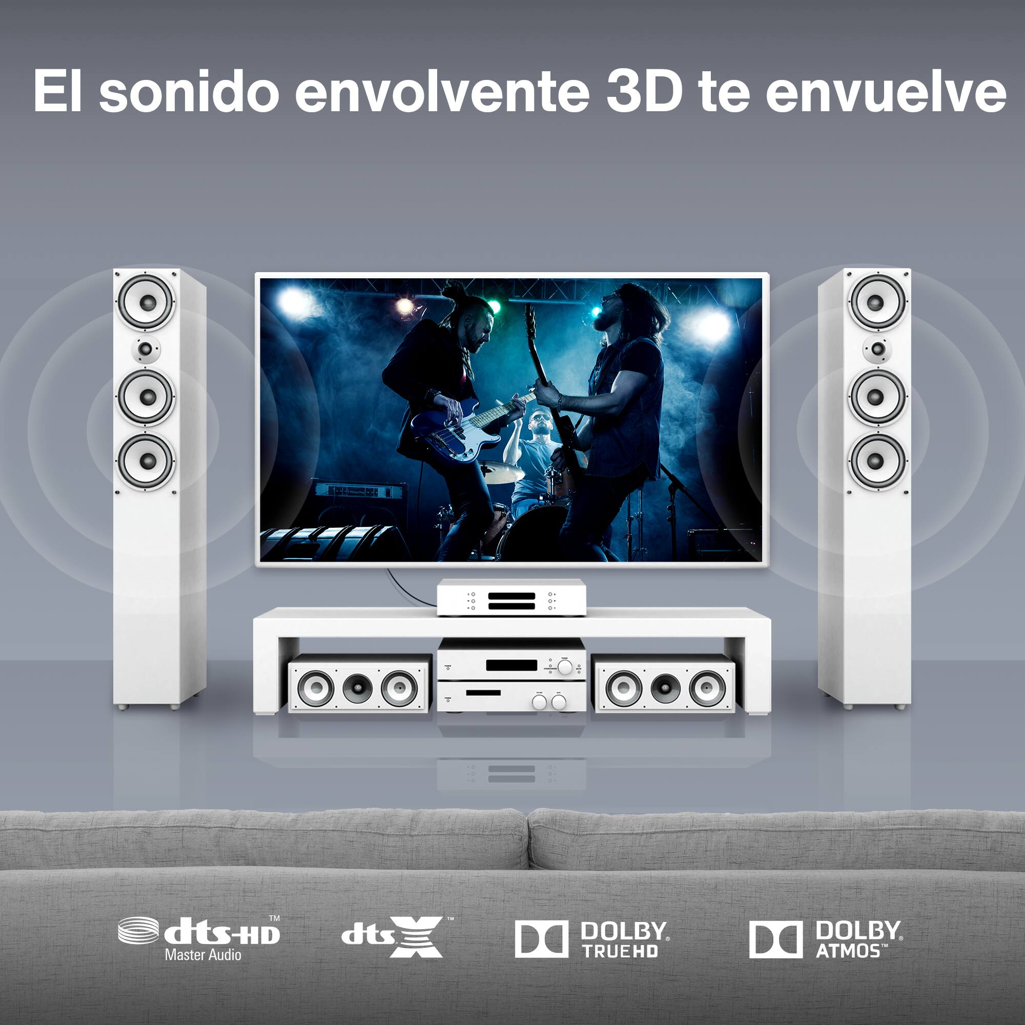 El sonido envolvente 3D te envuelve - dtsHD Master Audio, DOLBY TRUEHD, DOLBY ATMOS