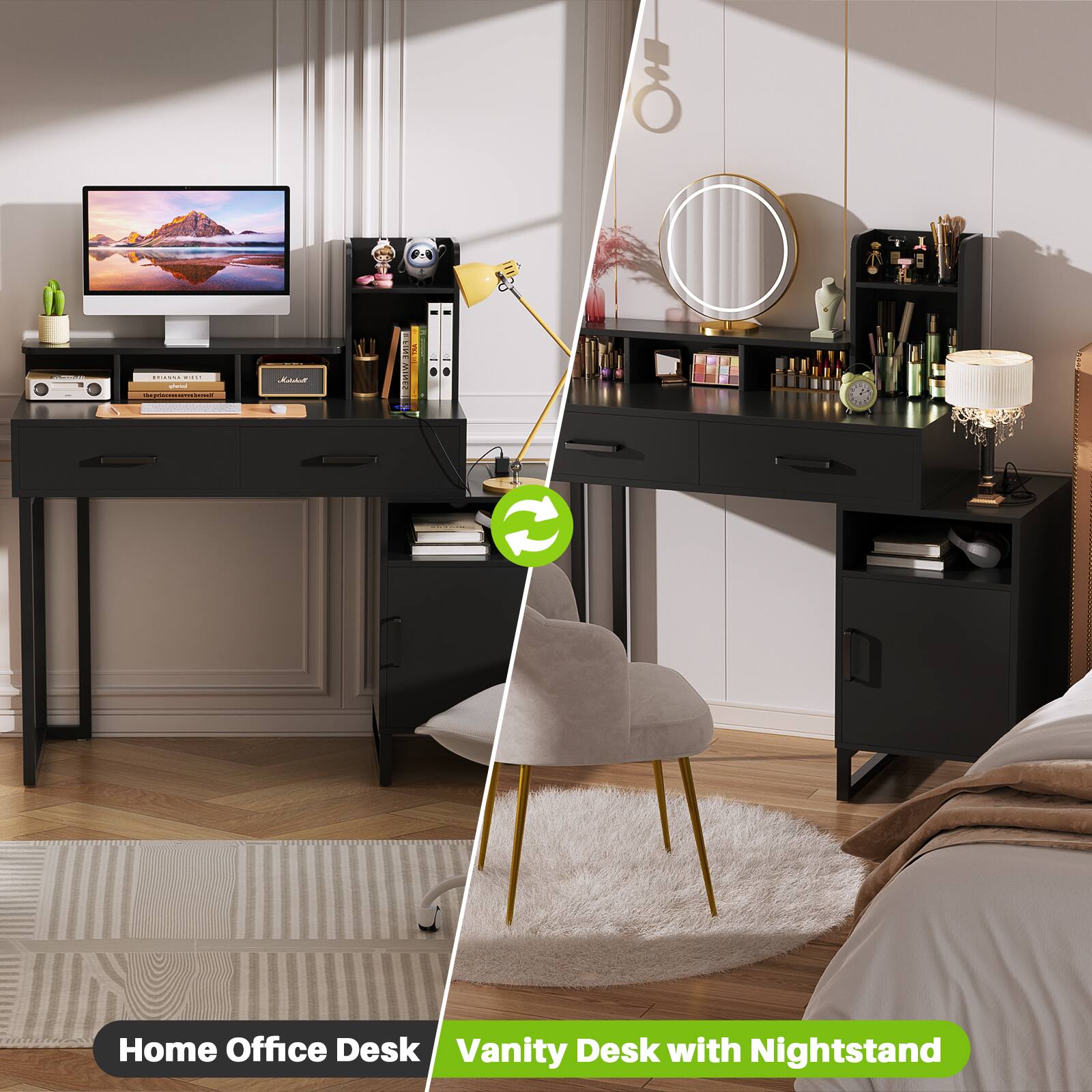 Home Office Desk Vanity Desk with Nightstand