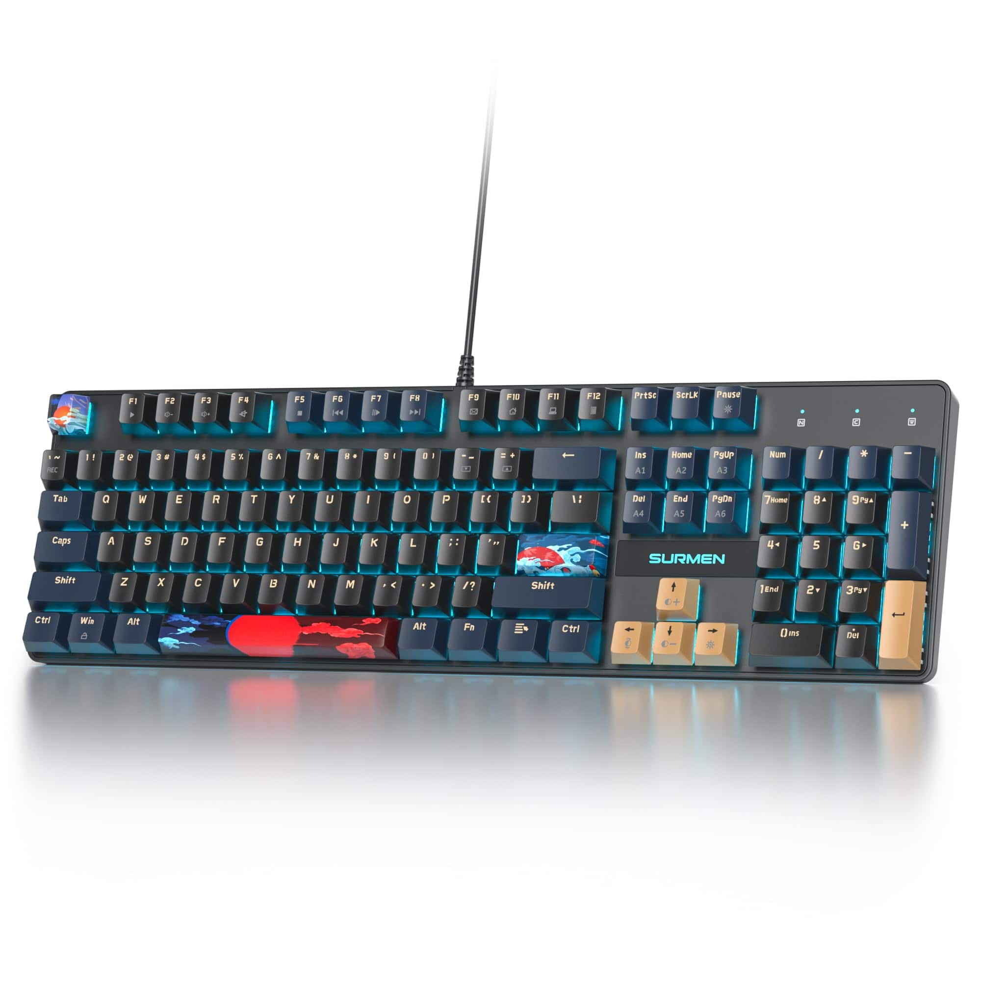 PO3TICJUNKI3 - Full Size Mechanical Creamy With Number Pad 104 Keys Wired Gaming Red Rgb Backlit For Pc - Blue Samurai B