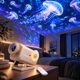 Anysun - 3D Night Light Projector with 60 Scenes – Galaxy Star Projector for Room Decor, Bluetooth Speaker, 1H/2H Timer & Remote - Champagne