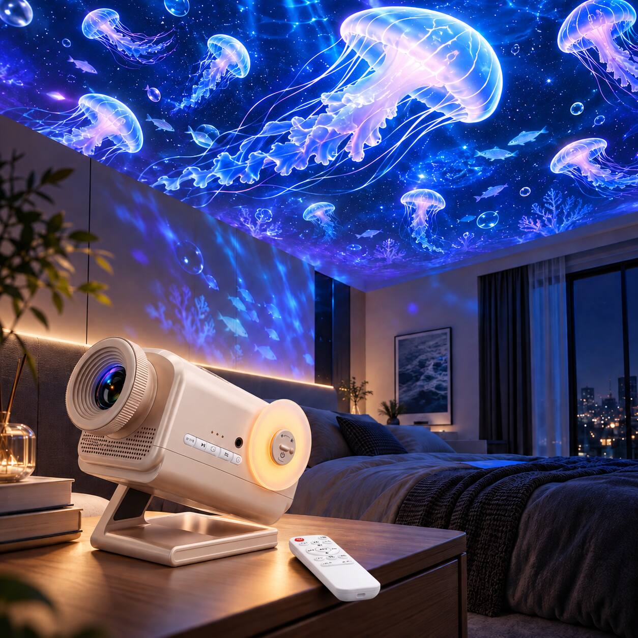 Front. Anysun - 3D Night Light Projector with 60 Scenes – Galaxy Star Projector for Room Decor, Bluetooth Speaker, 1H/2H Timer & Remote - Champagne.