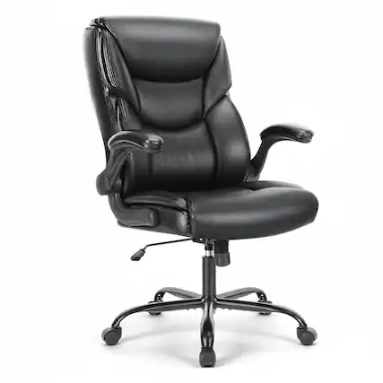 Front. AOITUN - Comfort Executive Office Chair for Long Work Hours, Brown PU Leather Seat with Flip-Up Arms, Ideal for Home or Office - Black.