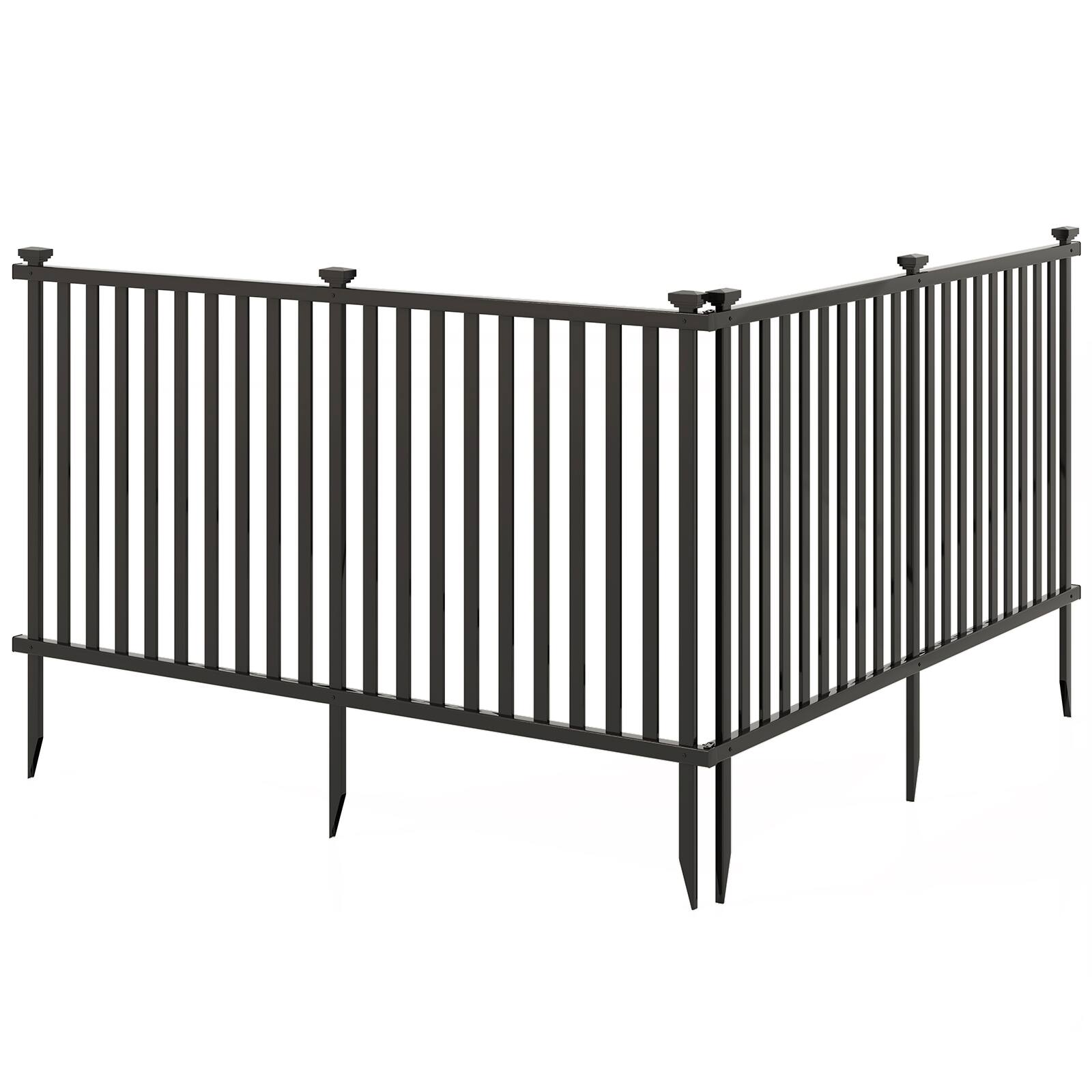 Gymax - 80'' x 39'' Vinyl Picket Fence 2 No Dig Fence Panels for Soft Ground White - Black
