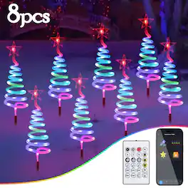 Oumilen - 8‑Pack RGB Spiral Christmas Pathway Lights – Plug‑in Remote Controlled Color Changing Yard Lights, IP44 Waterproof