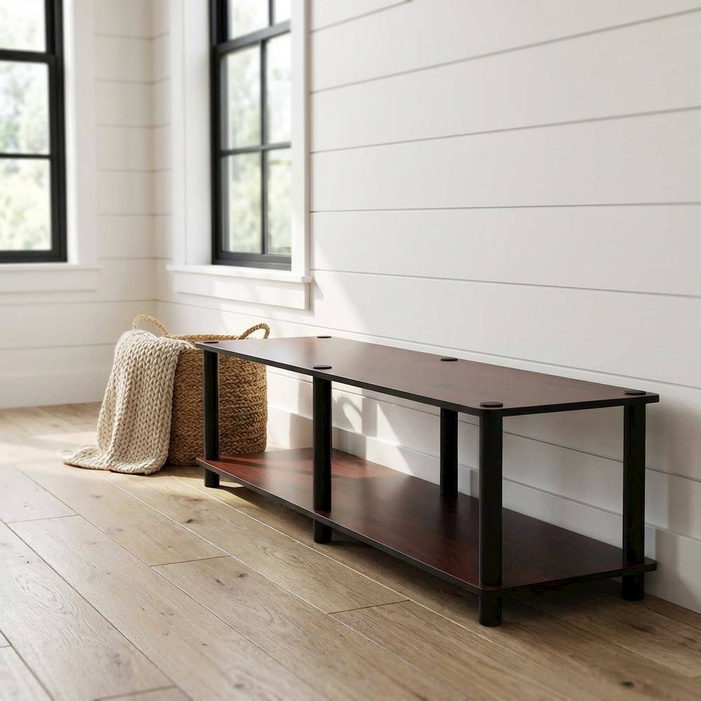 Alt View 1. FurniFact - Dark Cherry TV Stand with Black Tube Frame and Composite Wood Construction - Brown.