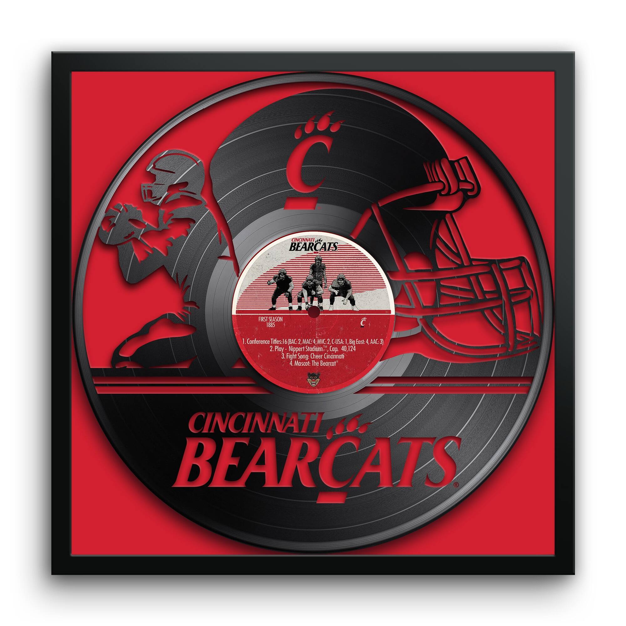 Cincinnati Bearcats Framed 13" x 13" Vinyl Record Art Print