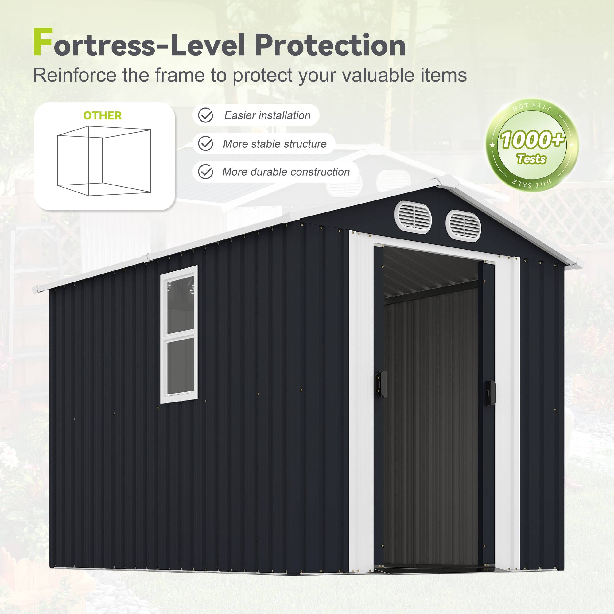 Fortress-Level Protection  
Reinforce the frame to protect your valuable items

OTHER  
- Easier installation  
- More stable structure  
- More durable construction  

HOT SALE  
1000+ Tests