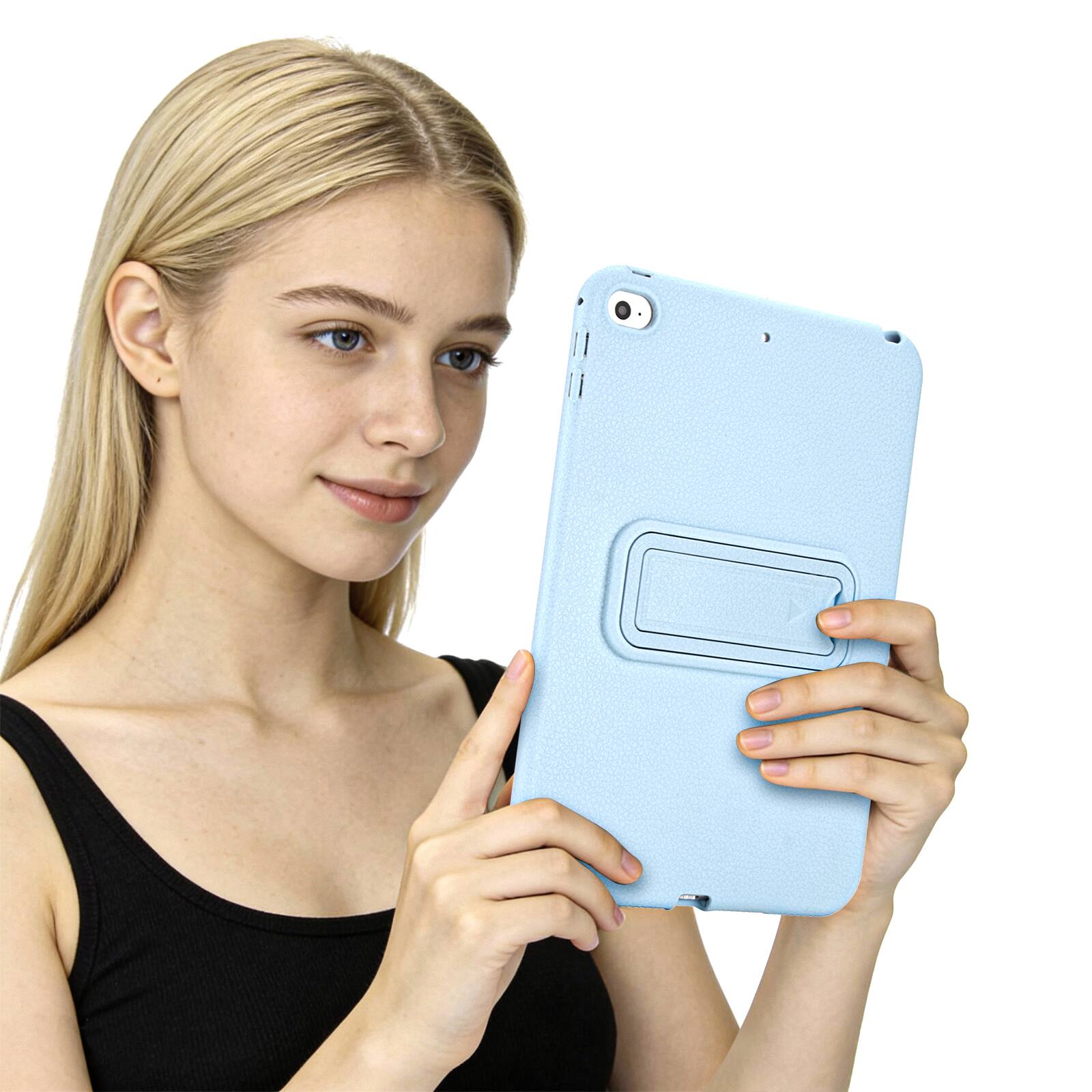 Alt View 2. Dteck - Shockproof Case for Apple iPad mini (5th Generation) 2019, Slim Leather Texture Protective Cover with Folding Kickstand - Lightblue.