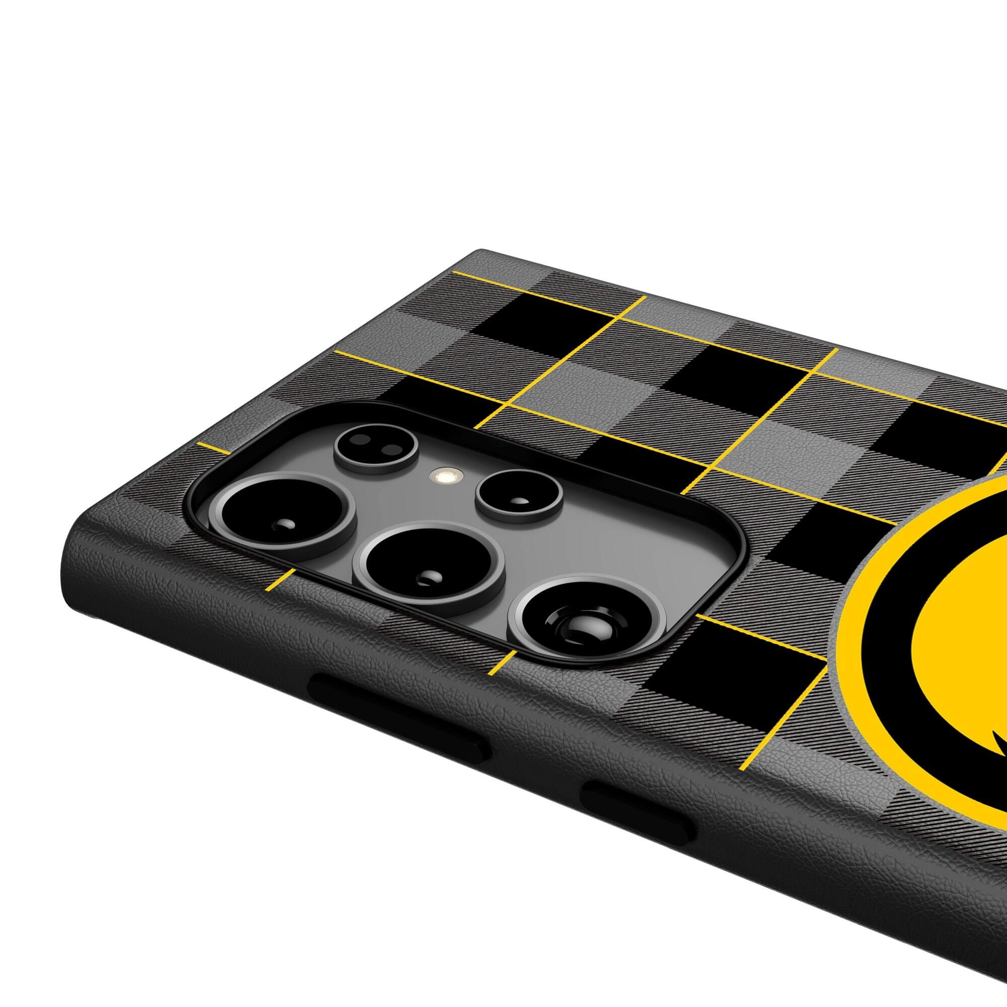 Alt View 3. Keyscaper - Iowa Hawkeyes Plaid Galaxy Magnetic Bump Case - S25 - Black.