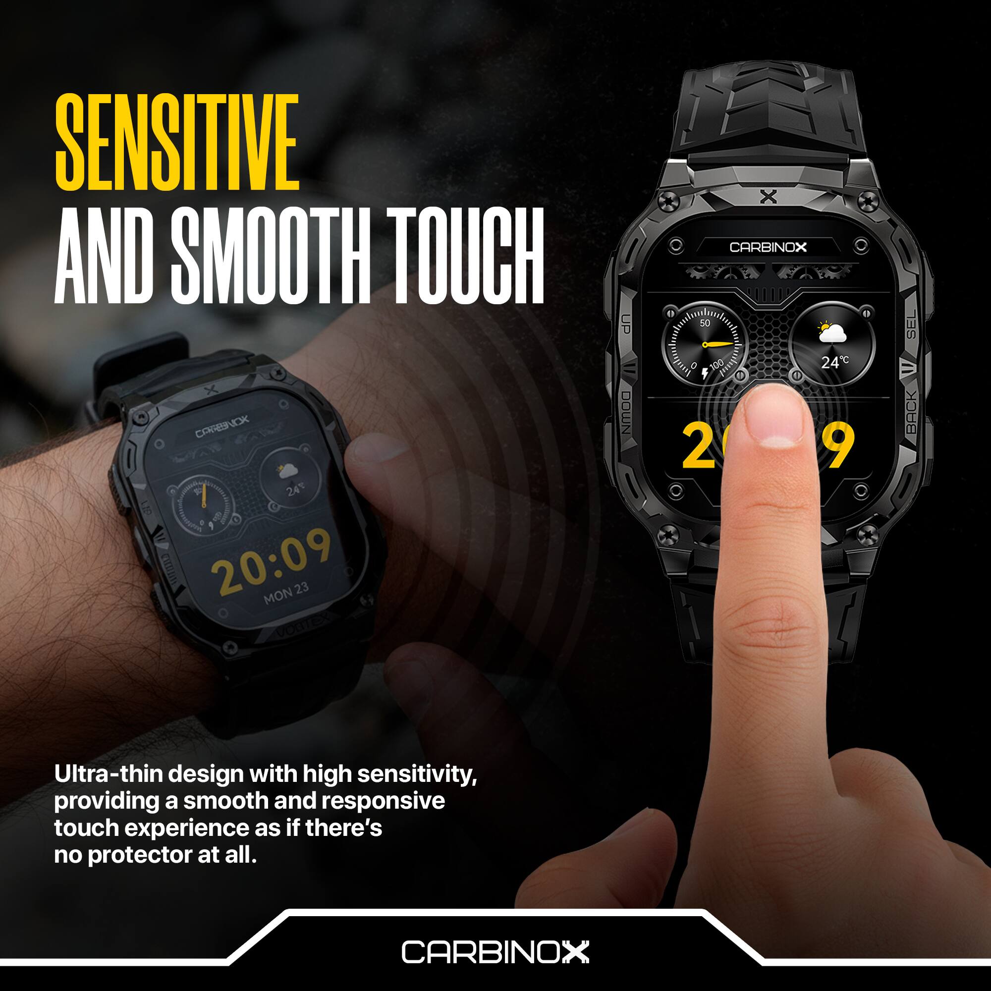 SENSITIVE AND SMOOTH TOUCH

Ultra-thin design with high sensitivity, providing a smooth and responsive touch experience as if there's no protector at all.

CARBINOX