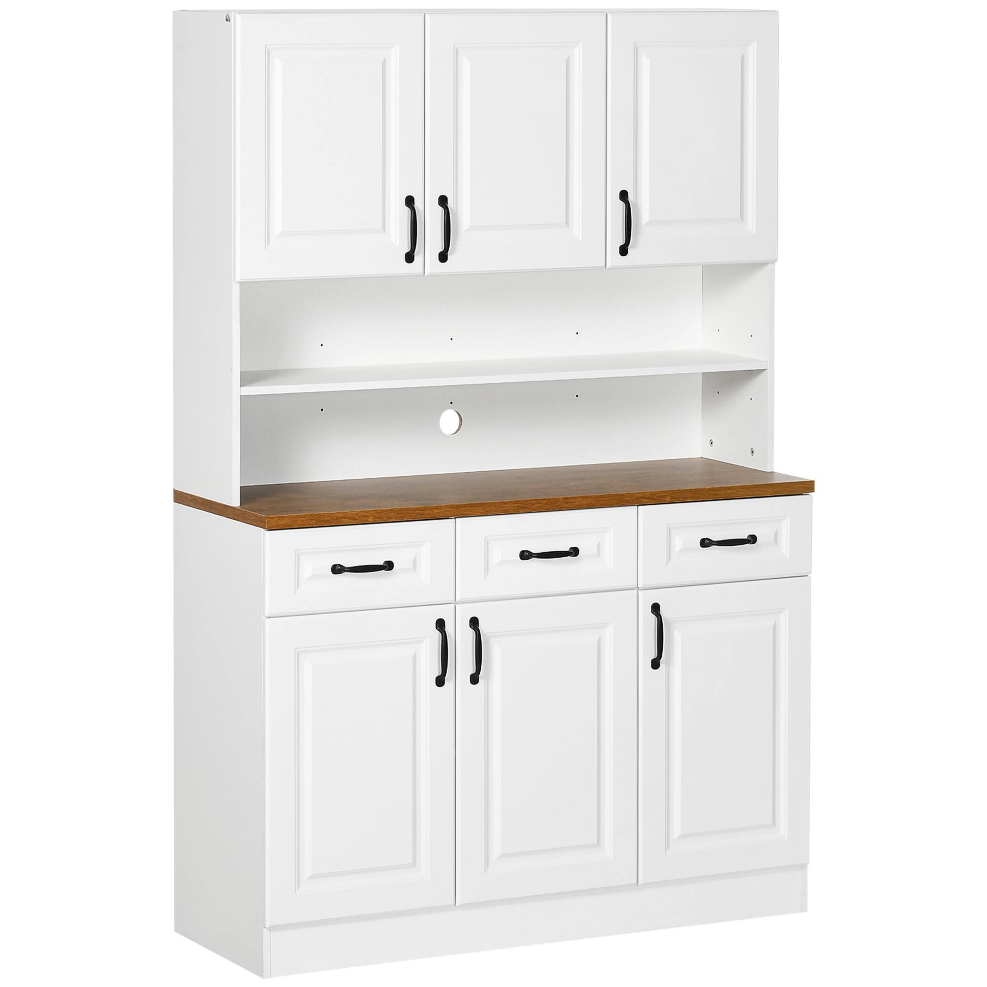 Homcom - 71" Kitchen Pantry, Freestanding Buffet with Hutch, Farmhouse Storage Cabinet, Microwave Cabinet with 3 Drawers, 6 Doors - White