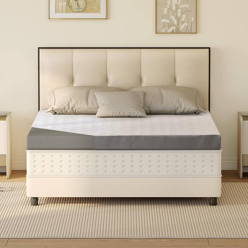 Left. Vipbear - Gel Memory Foam Mattress Topper 3 Inch Full Size High-Density Mattress Pad - white.