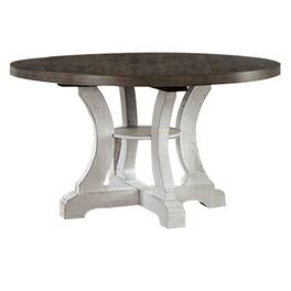 Manhattan Lane - Bara 54 Inch Round Dining Table, Distressed White Base, Curved Legs, Brown - White, Gray