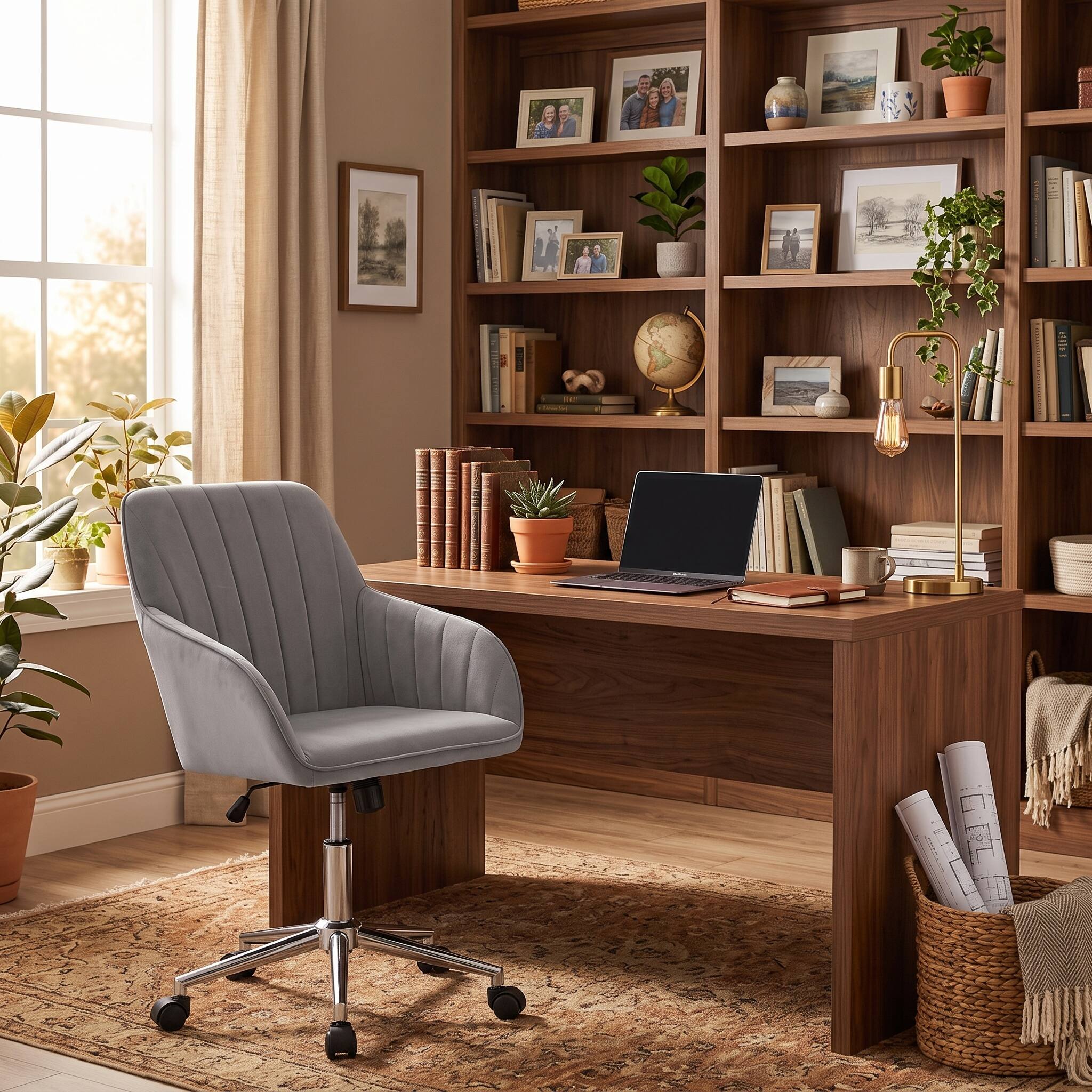Alt View 8. Forest'nSky - Silver Metal Adjustable Office Chair with Ergonomic Swivel Chair, Backrest Seat,Gray - Gray.